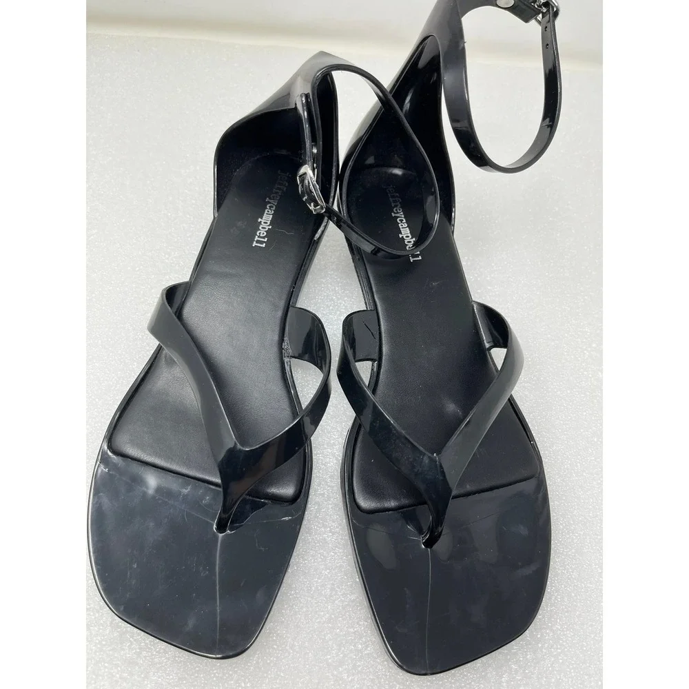 Jeffrey Campbell Womens 10 Black Jelly Sandals Kitten Heel  Ankle Strap